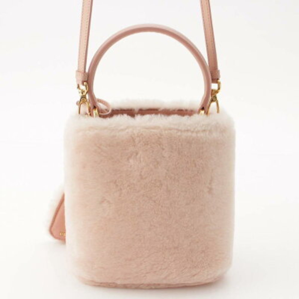 Prada Pannier Triangle Shearling Mini Handbag Pink - image 4